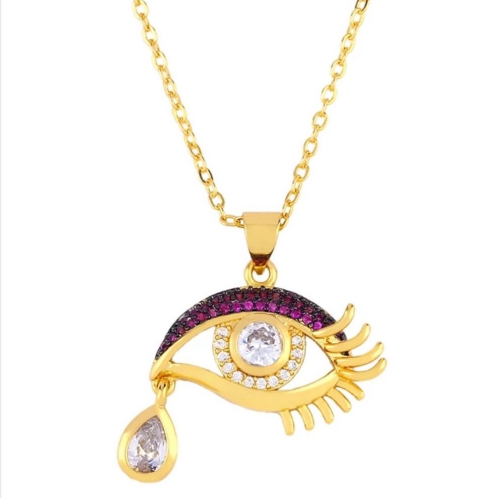 Purple CZ Evil Eye Necklace
